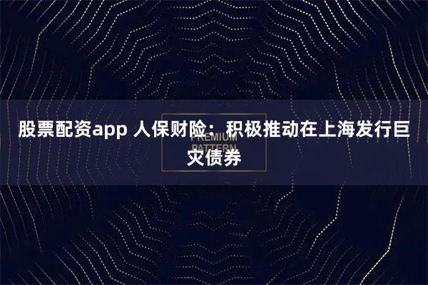 股票配资app 人保财险：积极推动在上海发行巨灾债券